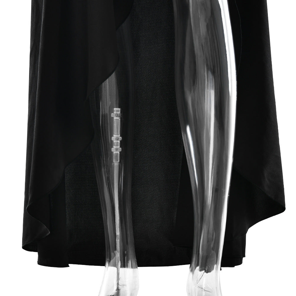 Summer 2025 new temperament elegant satin long skirt personality suspender ruffle high slit dress club clothing Vestidos