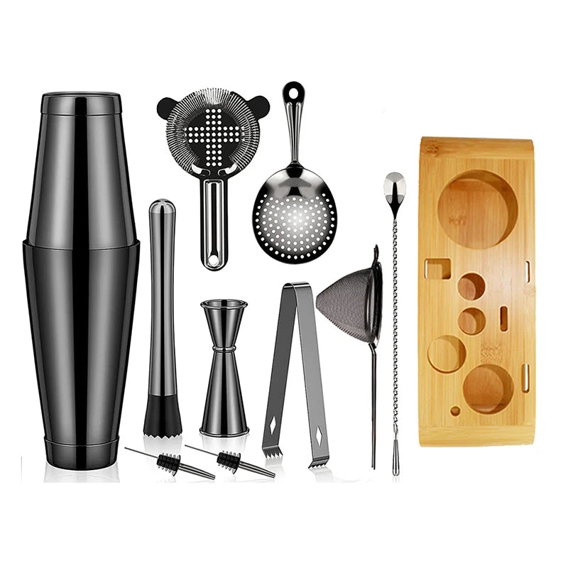 Cocktail Shaker Bar Set: 2 Weighted Boston Shakers, Cocktail Strainer Set,Jigger,Muddler and Spoon, Ice Tong and 2 Bottle Pourer