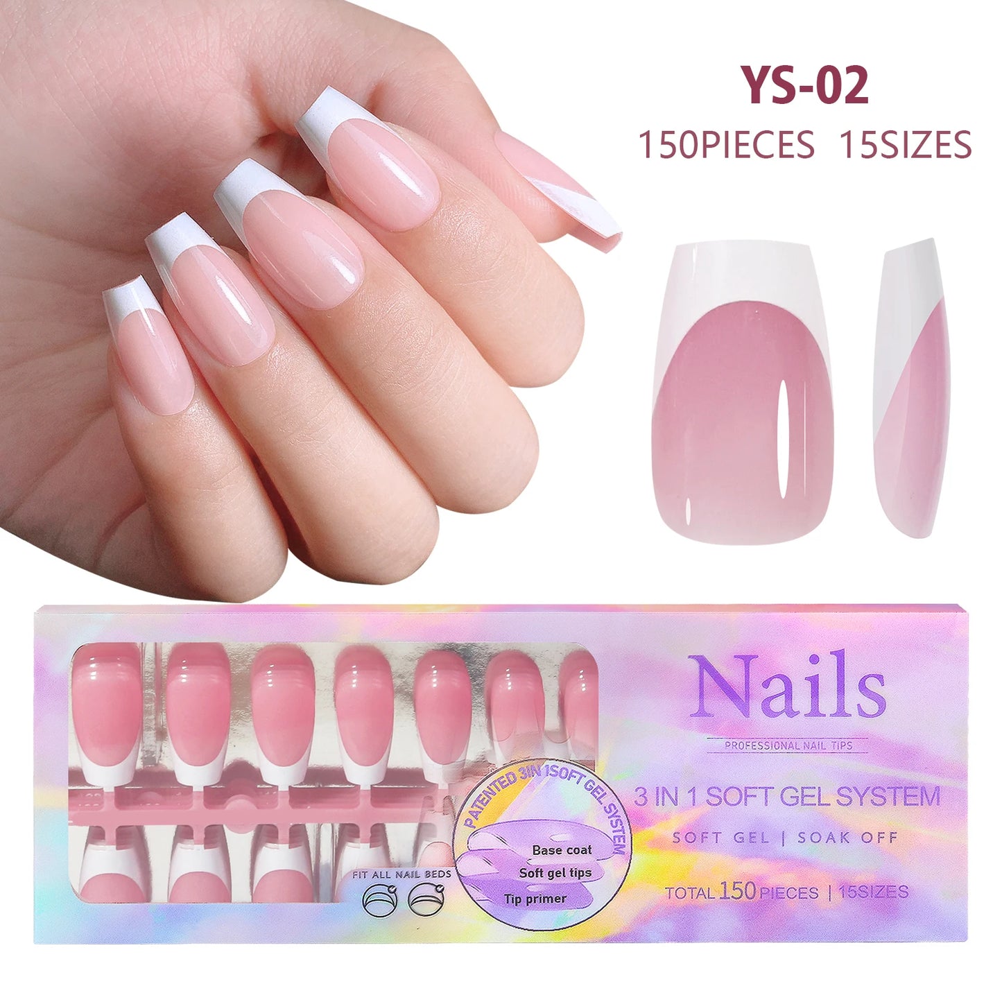 150pcs Nude White Fake Nails Need Adhesive Glue Glitter Press on Nails Women Wearable Nail Art Stickers Full Finished False Nail