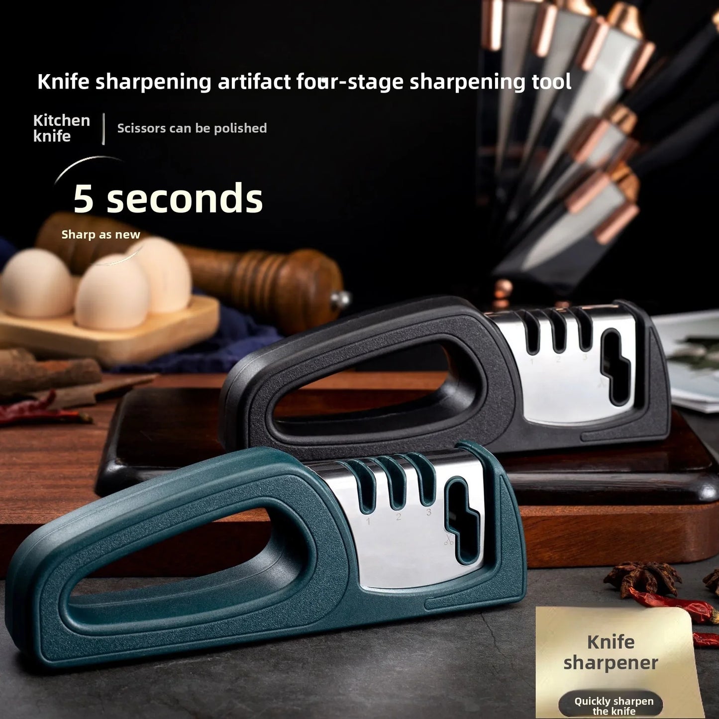 4 Stage Diamond Knife Sharpener Professional Manual Sharpening Tool with Non-Slip Base for Kitchen Knives ScissorsHousehold Tool