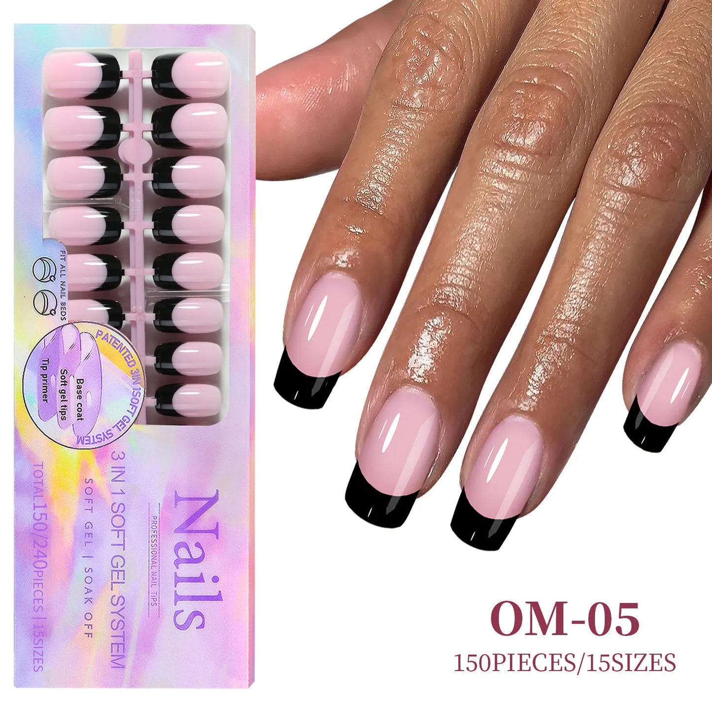 150pcs/Boxed French Gel Tips Press On Nails Black Coffee Almond Nails 15 Sizes Pre-applied Fake Nails For Manicure Extension