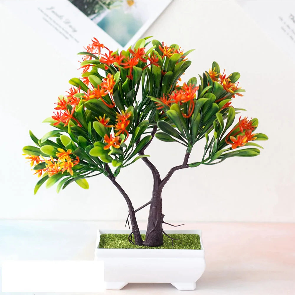 Artificial Plants Bonsai Fake Plant Flowers Potted Ornaments For Table Home Hotel Room Decoration Garden Decor Small Tree Pot
