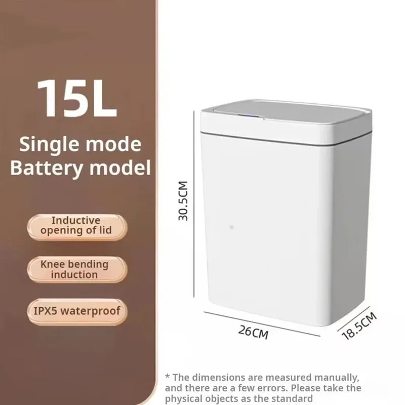 15-Liter Smart Trash Can Automatic Touchless, Waterproof Sensor Trash Bin for Bathroom Kitchen Bedroom, Odorless Modern Basket