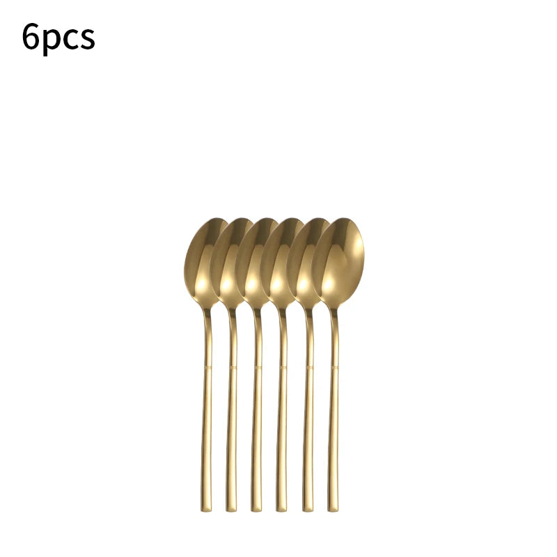 6/30pcs Stainless steel cutlery set, high-end steak knife, fork, dessert spoon, suitable for restaurant banquets parties