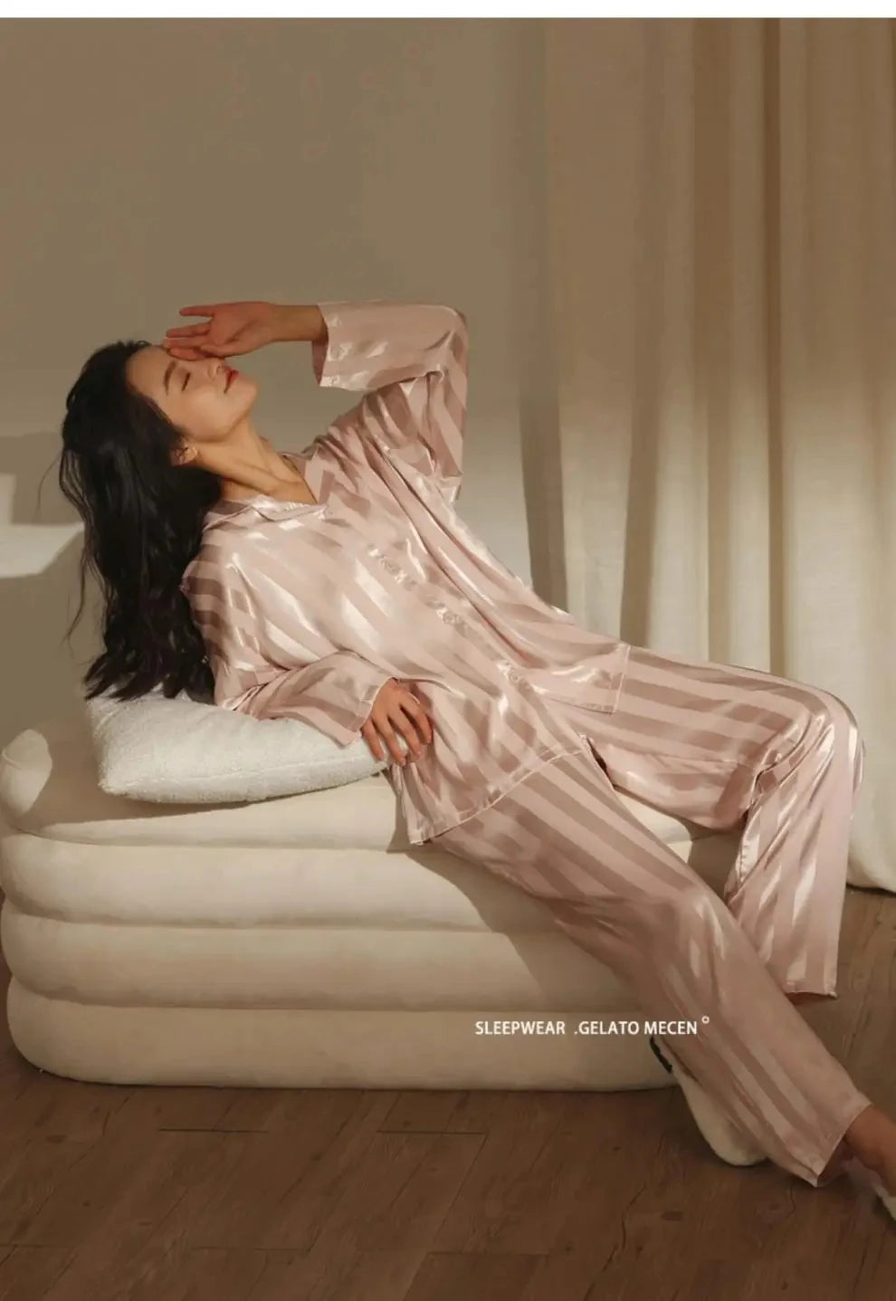 High Quality Ice Silk Light Luxury Pajamas Women's Pajama Spring and Autumn Style Long Sleeve Home Set Nightwear Sleepwear