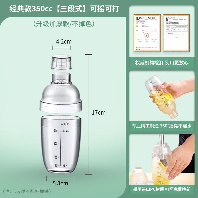 350ml/500ml/700ml/1000ml Plastic Cocktail Shaker Martini Hand Shaker Cup with Scales Milk Tea Wine Drink Shaker Mixer Bar Tools