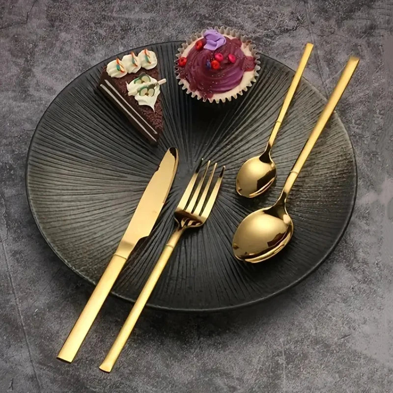 6/30pcs Stainless steel cutlery set, high-end steak knife, fork, dessert spoon, suitable for restaurant banquets parties
