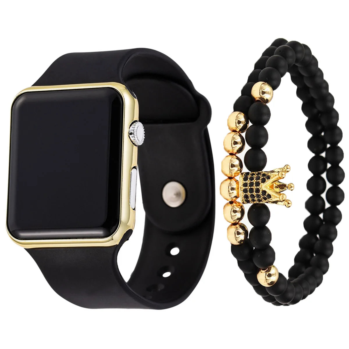 Unisex fashion trend casual personality square LED electronic watch versatile electronic watch with crown bracelet