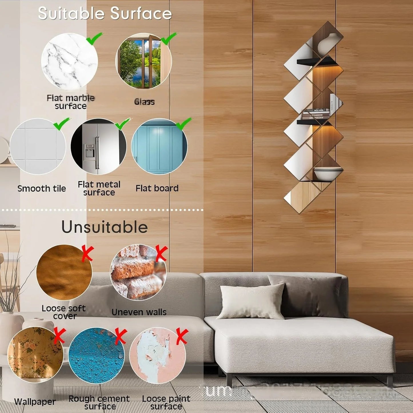 10pcs15/20cm 3D Self-adhesive Mirror Wall Stickers Thickened 2mm Flexible DIY Art Acrylic Mirror Stickers Living Room Decoration