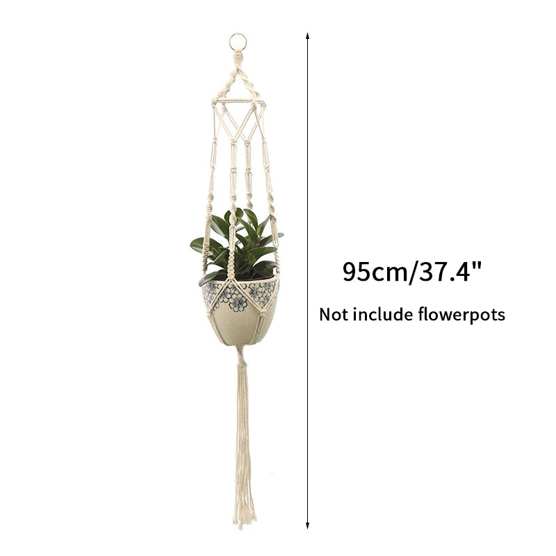 Gardening Plant Hanging Basket Handmade Macrame Flowerpot Pocket Cotton Rope Flower Pot Indoor Home Boho Style Yard Wall Decor