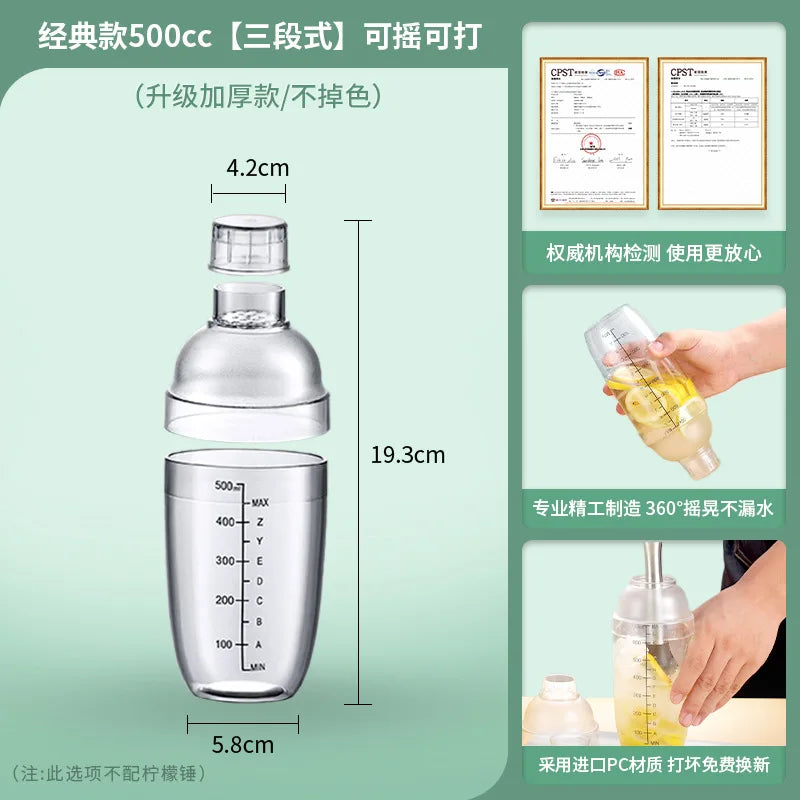 350ml/500ml/700ml/1000ml Plastic Cocktail Shaker Martini Hand Shaker Cup with Scales Milk Tea Wine Drink Shaker Mixer Bar Tools