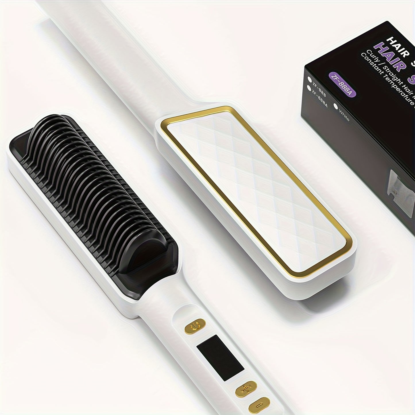 [10s Fast Hair Straightener] Fast 10s Hair Straightener Brush | LCD Display, Negative Ions, 5 Temps, Anti-Scald, Quilted Grip Design | Pink & Purple Accents, Sleek Black Finish