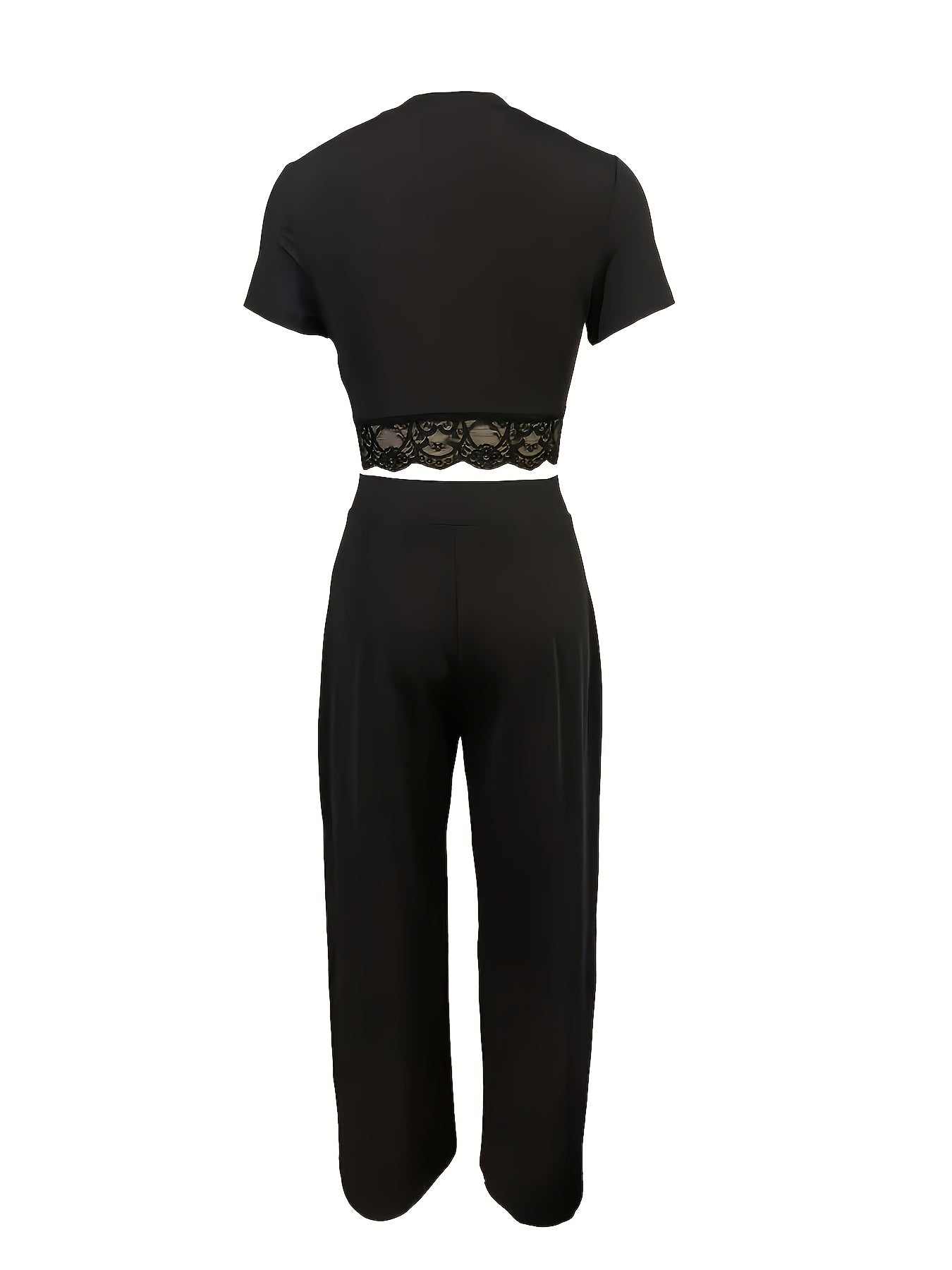 Bohemian Women'S Two-Piece Set: Solid Color Short Sleeve T-Shirt and High-Waisted Wide Leg Pants, Elegant Long Sleeve Round Neck Crop Top and Loose Wide Leg Pants for Spring/Summer, Women'S Clothing