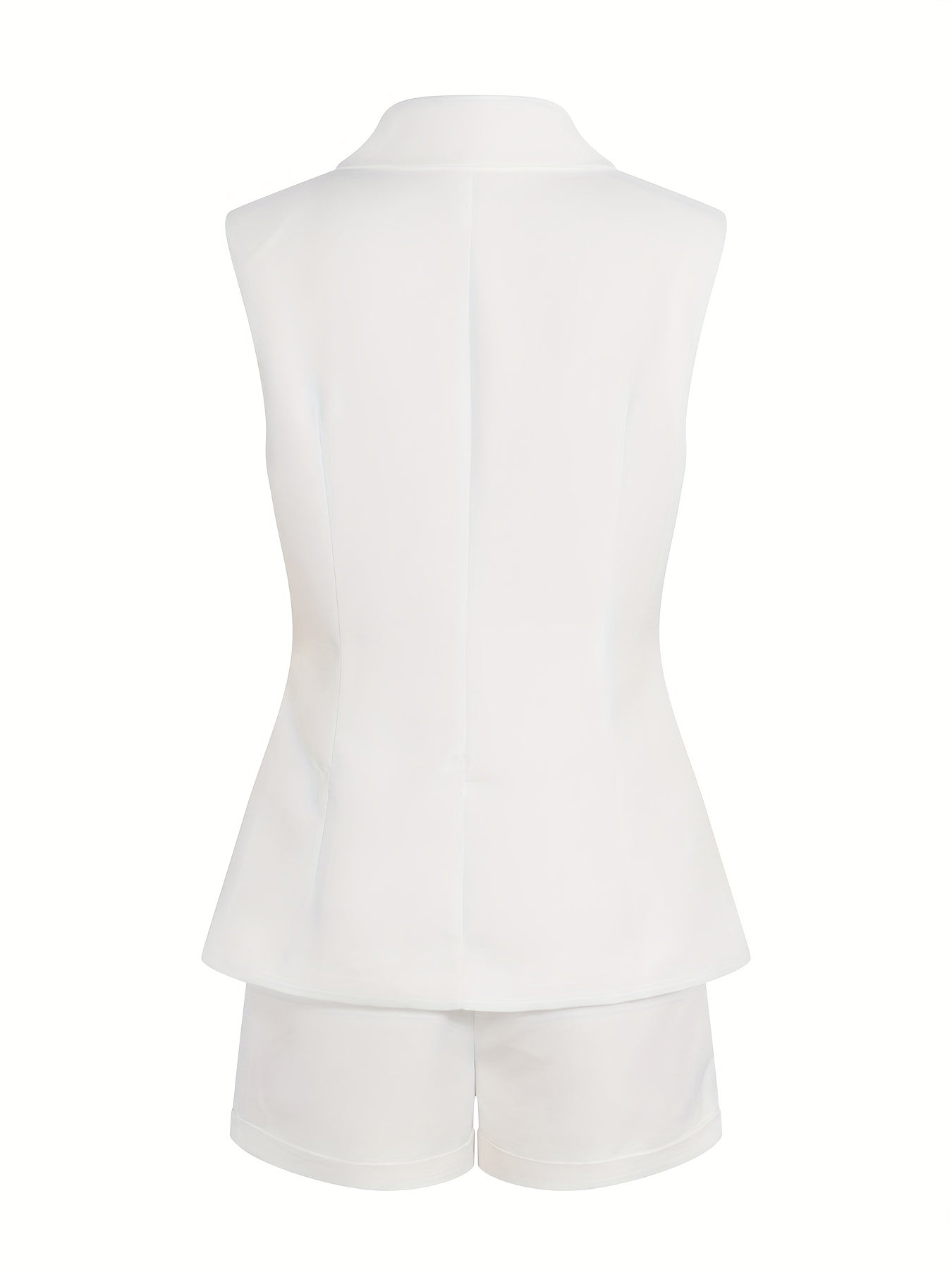 Women's New Solid Color Faux Pocket Vest and Wide-Leg Shorts Set, Stylish Vacation-Inspired Top and Bottoms Outfit