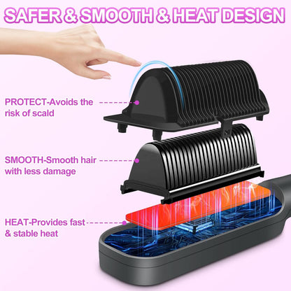 [10s Fast Hair Straightener] Fast 10s Hair Straightener Brush | LCD Display, Negative Ions, 5 Temps, Anti-Scald, Quilted Grip Design | Pink & Purple Accents, Sleek Black Finish