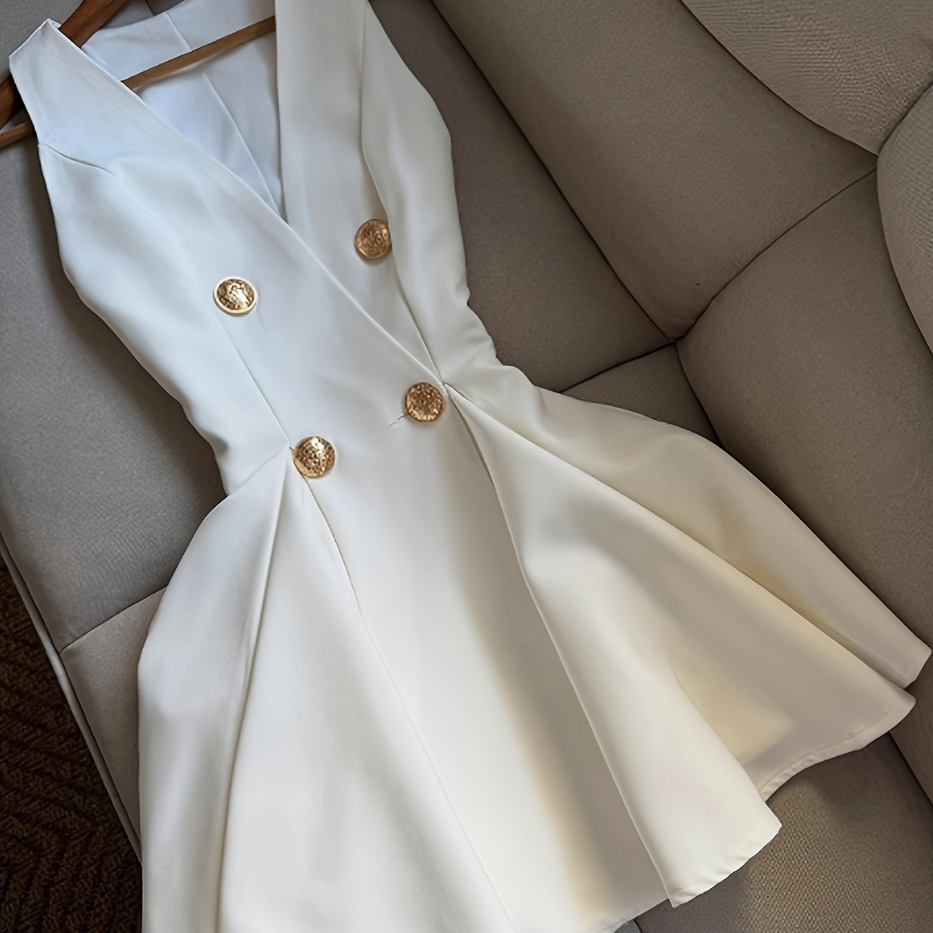 [Elegant White Vest Dress] Elegant White Double-Breasted Cross-Back Vest Dress | Stylish for Dates and Vacations
