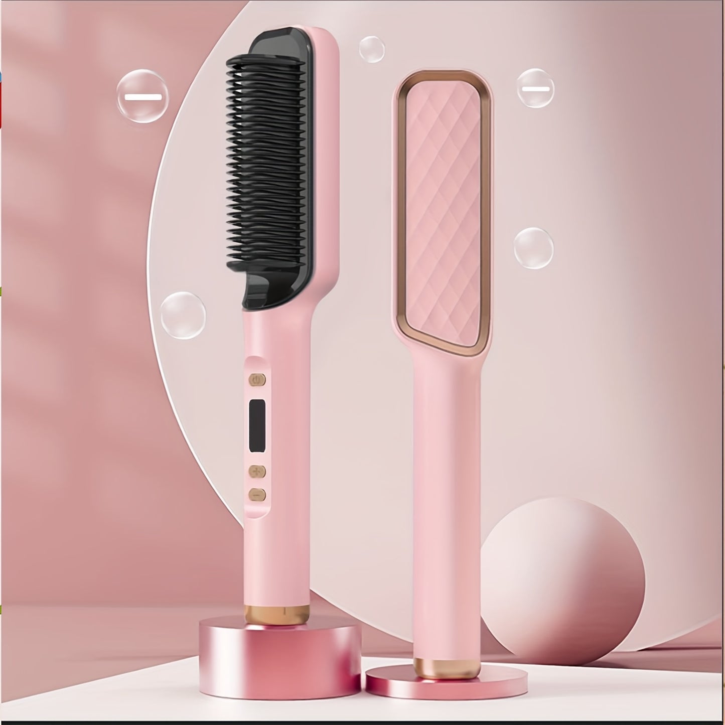 [10s Fast Hair Straightener] Fast 10s Hair Straightener Brush | LCD Display, Negative Ions, 5 Temps, Anti-Scald, Quilted Grip Design | Pink & Purple Accents, Sleek Black Finish
