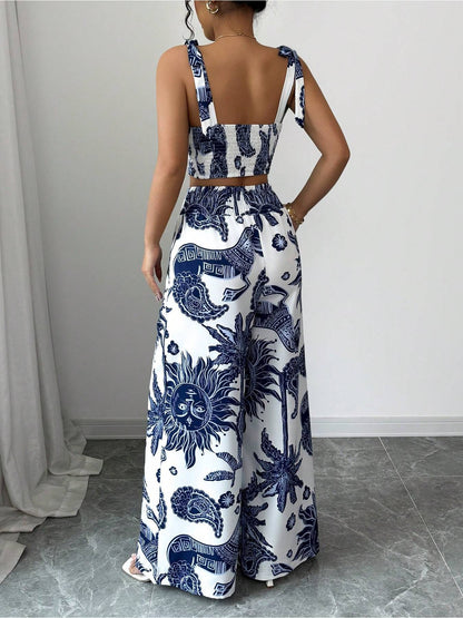 Digital Printing Random Printing Vest Wide Leg Pants Two-Piece Set