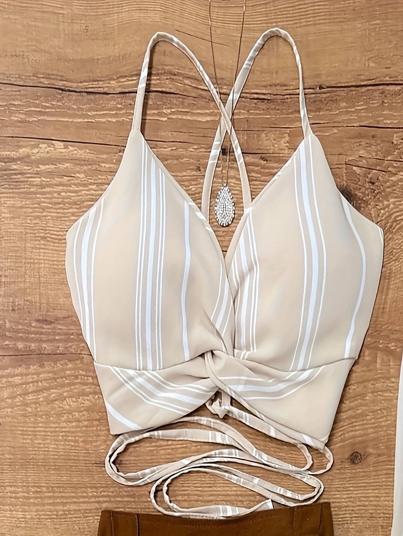 Striped Bralette + Drawstring Skirt + Striped Shirt Three-Piece Set
