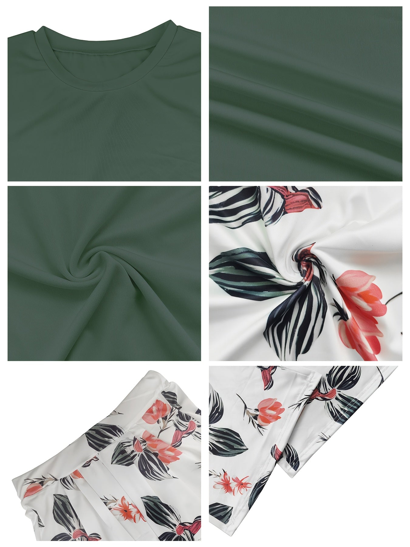 Women's Short-sleeved Wide-leg Pants Set with Floral Print Two-piece Casual Comfortable Elastic Set