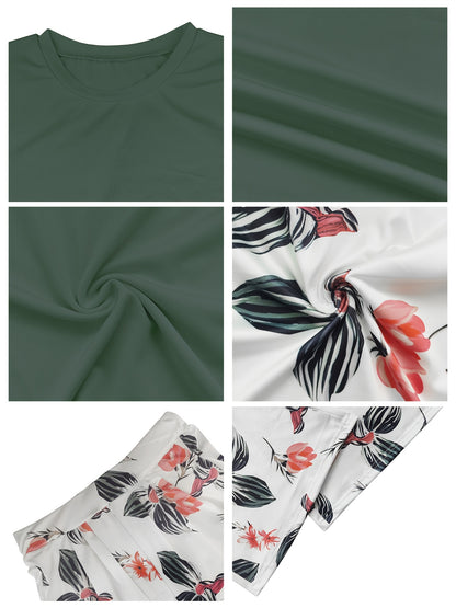Women's Short-sleeved Wide-leg Pants Set with Floral Print Two-piece Casual Comfortable Elastic Set