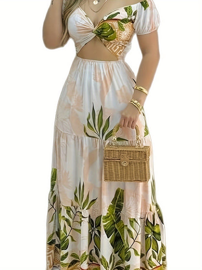 Women'S Sexy Off-Shoulder Party dress - Floral print in Beige/White/ Green/, A-Line Formal & casual event gown for Beach, Nightclub, Everyday Outfits - Elegant Evening Dress, Beach Dresses, Nightclub Attire, Crossback Straps,