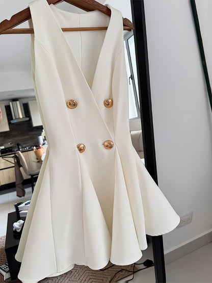 [Elegant White Vest Dress] Elegant White Double-Breasted Cross-Back Vest Dress | Stylish for Dates and Vacations