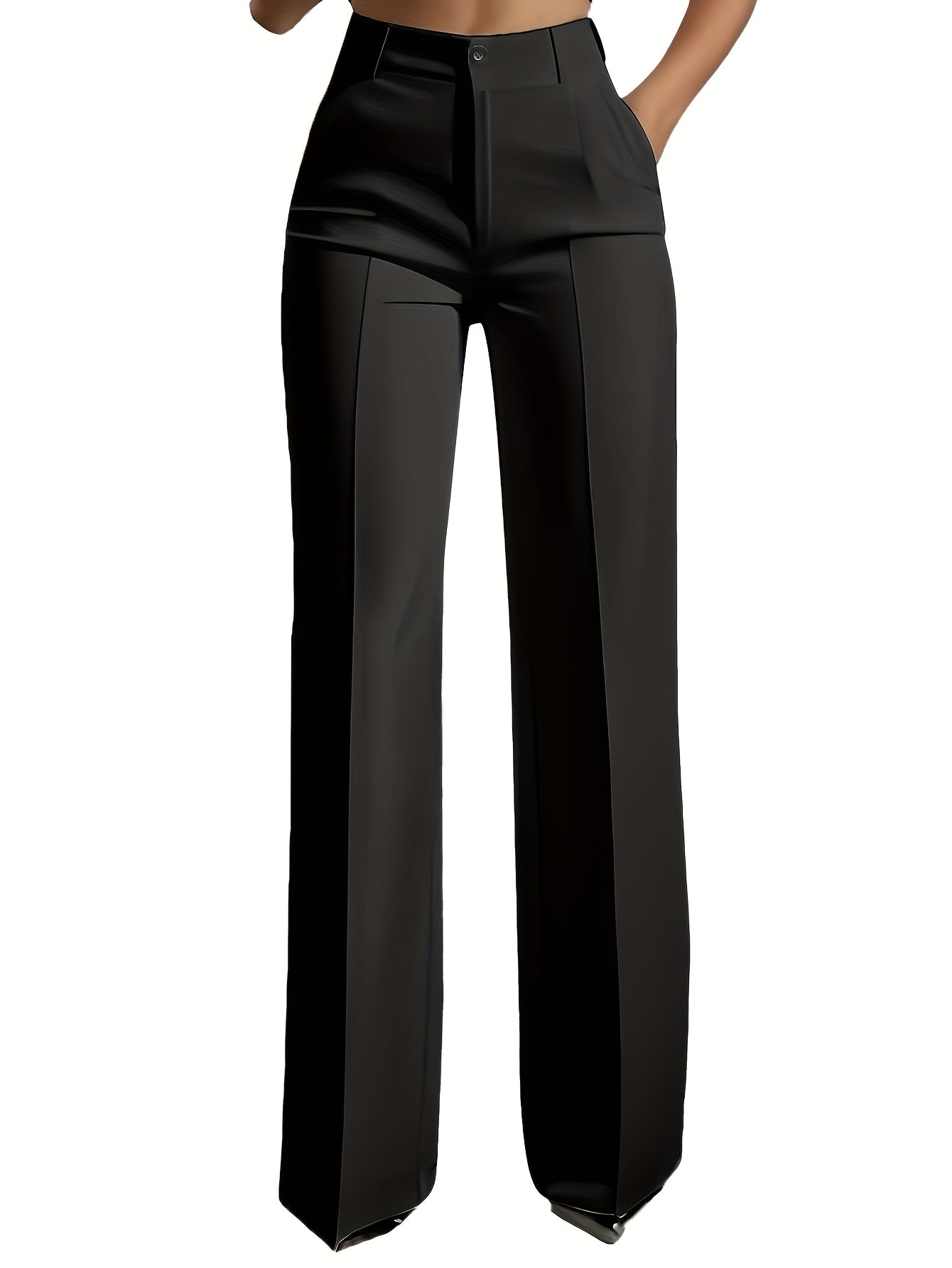 Set of Two Elegant Solid Color Straight-Leg Pants for Women with Slant Pockets.