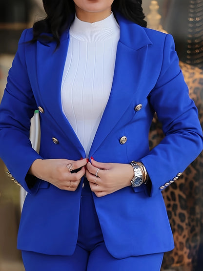 2025 New Women'S Casual Fashion Business Suit, Solid Color, V-Neck, Double-Breasted, Long Sleeve, Regular Length, with Button Details, for Adult, All-Season