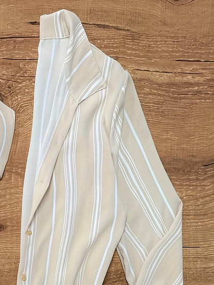 Striped Bralette + Drawstring Skirt + Striped Shirt Three-Piece Set