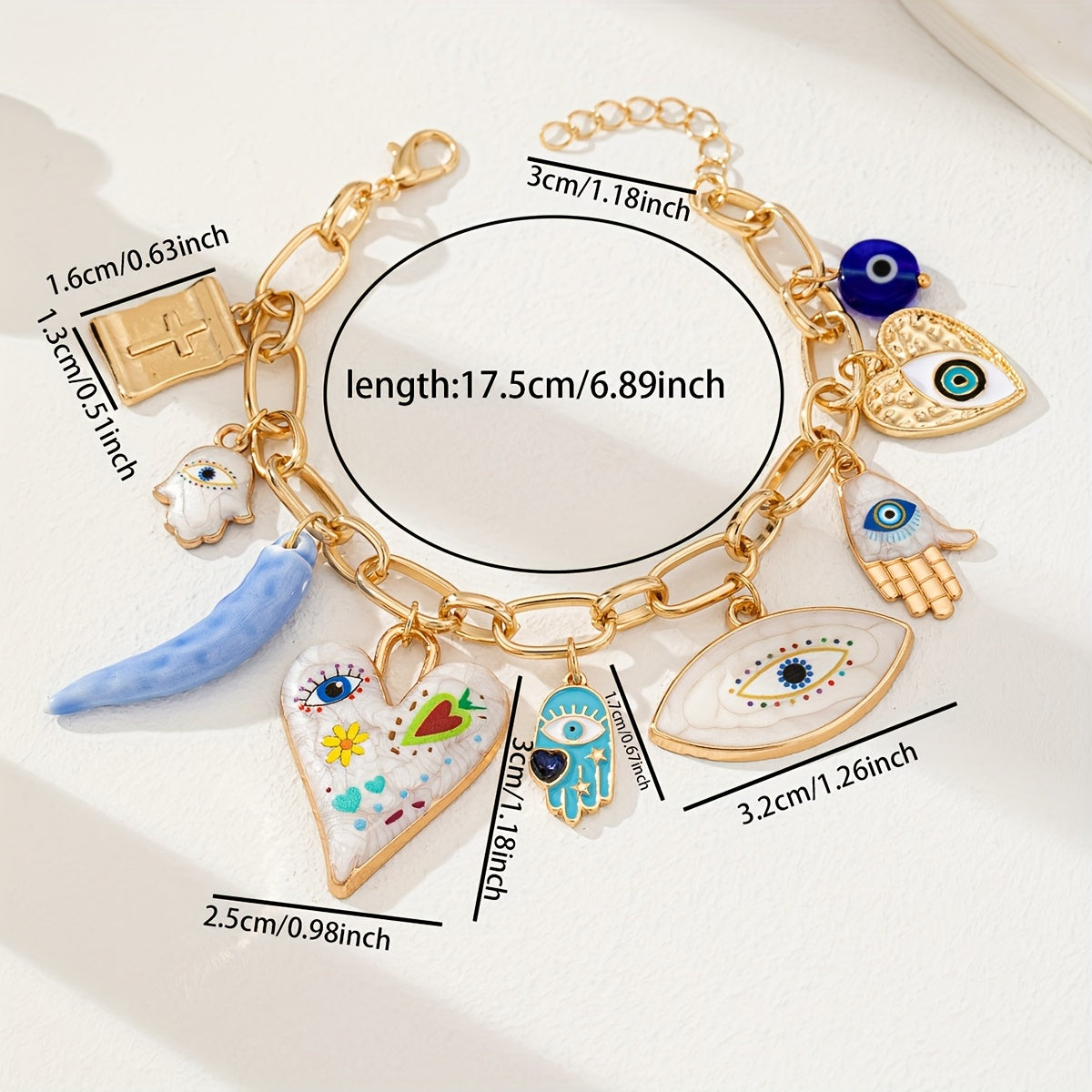 1pc Elegant Zinc Alloy Bracelet with Evil Eye, Hamasa Hand, Glass Beads & Cross Charm - Versatile Party Accessory for Women, Ideal for Music Festivals - All Seasons Wear