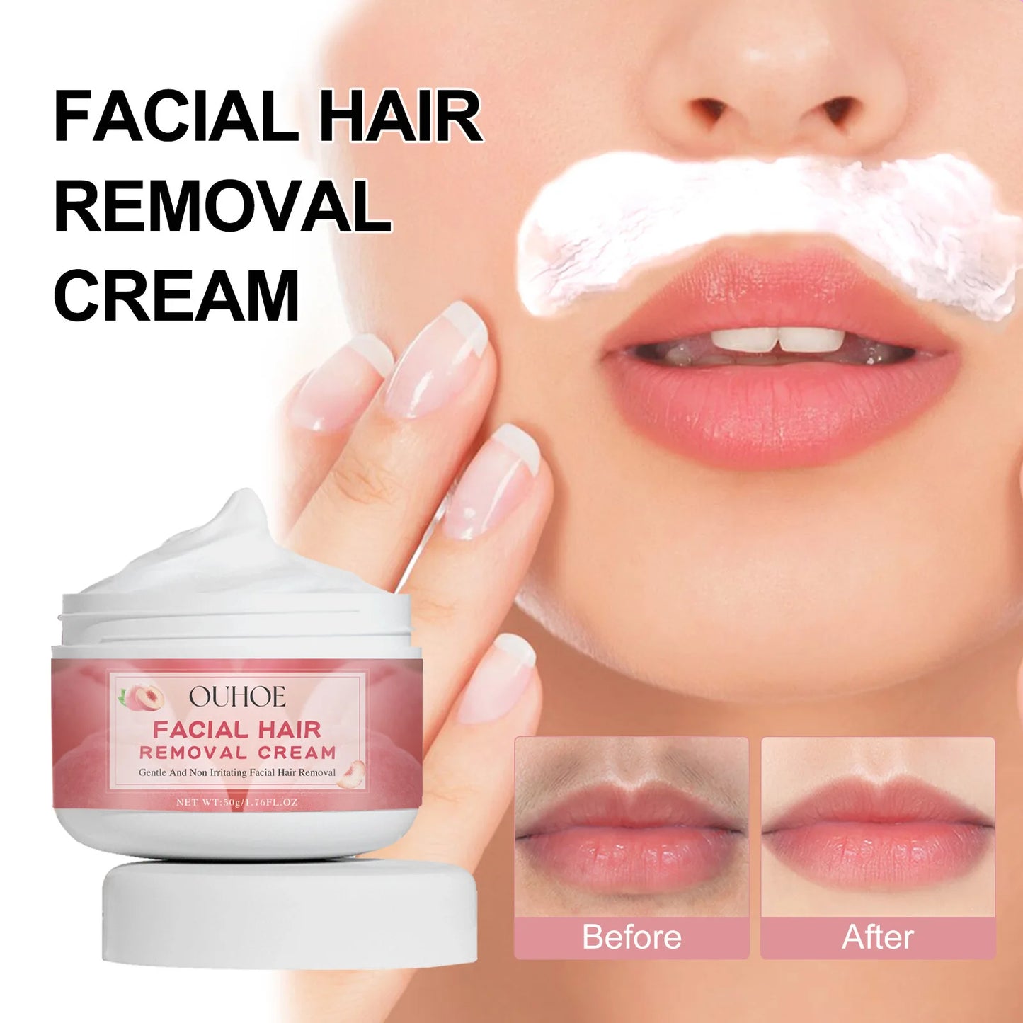 Ouhoe 50g Peach Hair Removal Cream Gentle Epilator Underarm Lip Body Hair Growth Inhibitor  Repair Women Depilation Skin Care