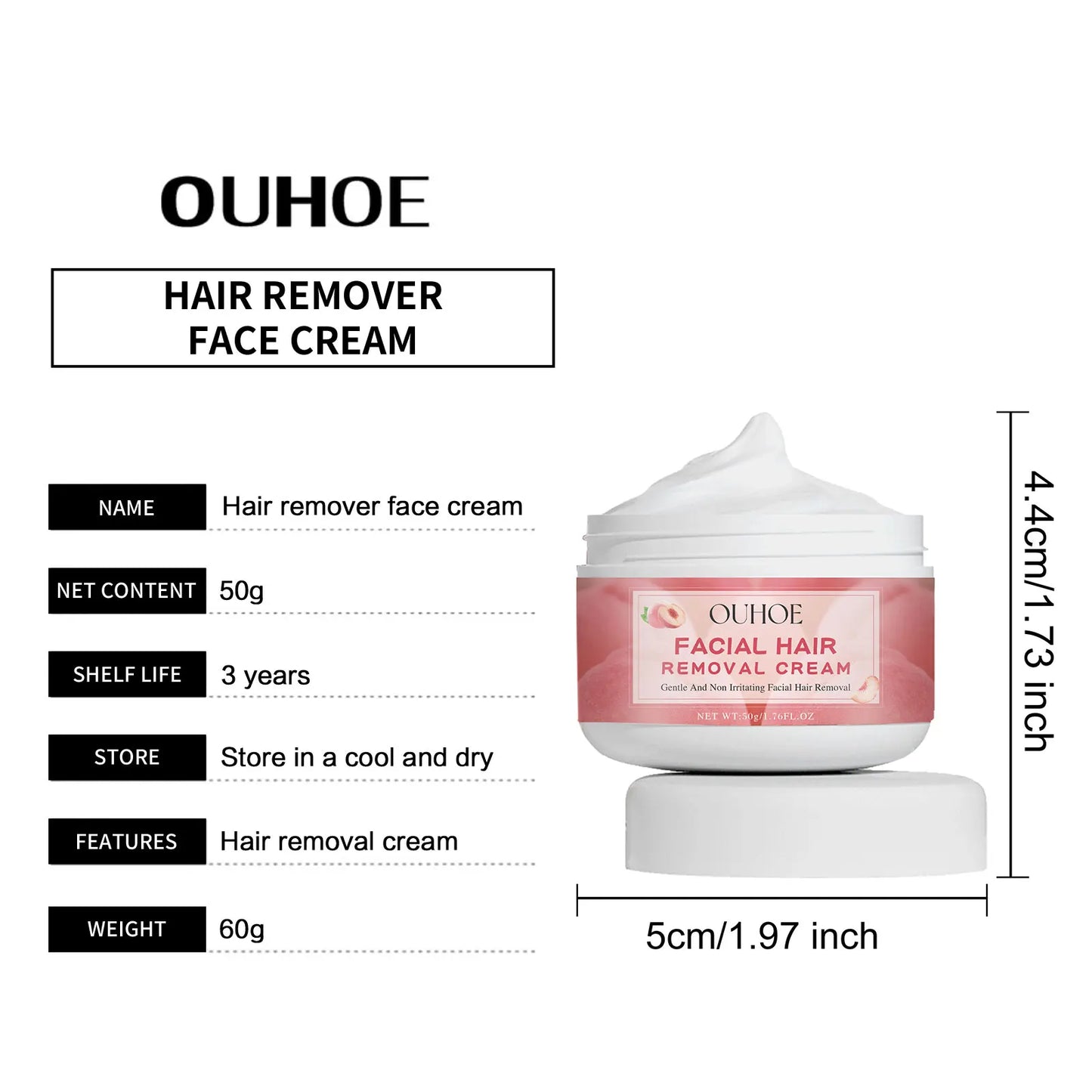 Ouhoe 50g Peach Hair Removal Cream Gentle Epilator Underarm Lip Body Hair Growth Inhibitor  Repair Women Depilation Skin Care