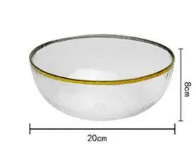 Ins Gold Gdge Glass Plate Bowl, Nordic Tableware, Steak Plate Creative Tray, Fruit Salad Transparent Colorful Plates, 1 piece