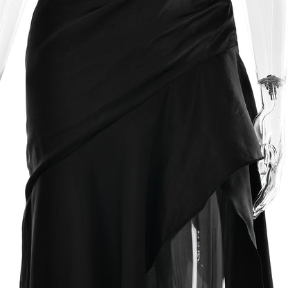 Summer 2025 new temperament elegant satin long skirt personality suspender ruffle high slit dress club clothing Vestidos