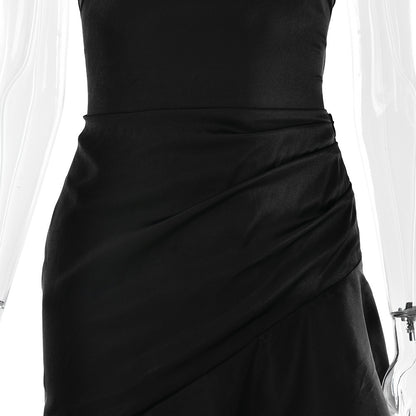 Summer 2025 new temperament elegant satin long skirt personality suspender ruffle high slit dress club clothing Vestidos