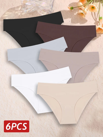 6PCS Women Seamless Panties Ice Silk Ultra Thin Briefs Female Soft Underwear Ladies Low Rise Sexy Lingerie High Elastic Panties