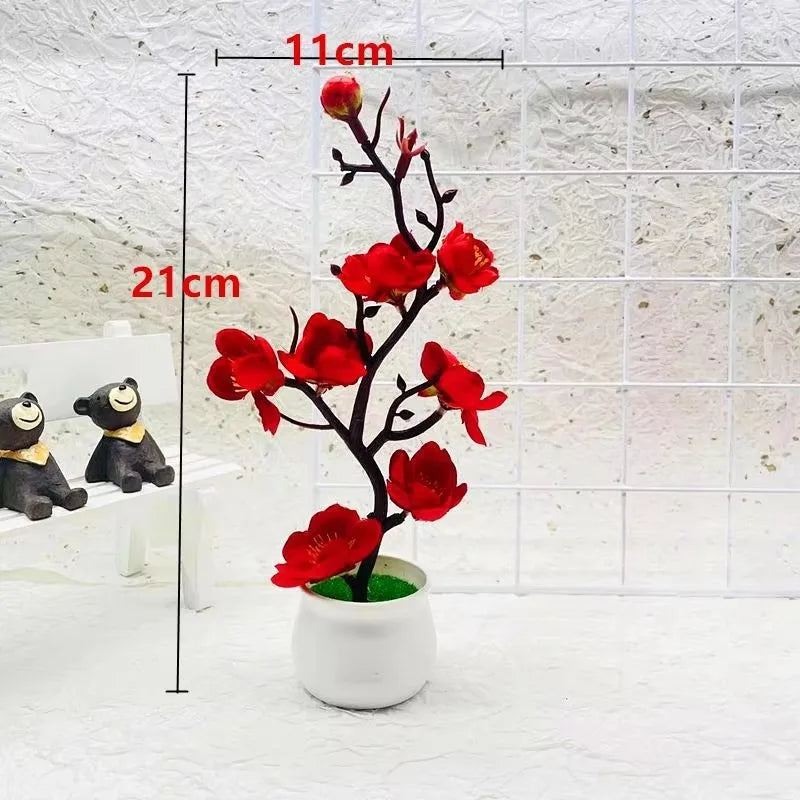 Potted Simulation Flower for Home Wedding Office Table Decoration Realistic Anti-fading Simulation Silk Plum Fake Plants