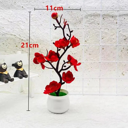 Potted Simulation Flower for Home Wedding Office Table Decoration Realistic Anti-fading Simulation Silk Plum Fake Plants