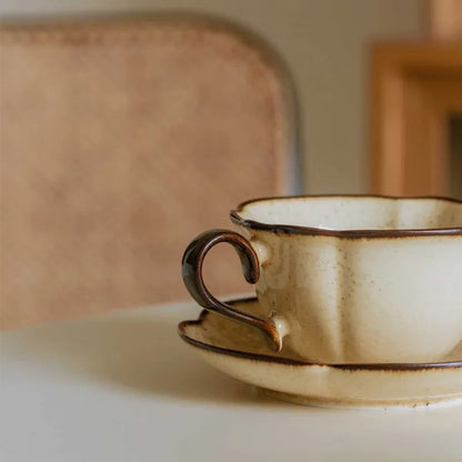 Ceramic Afternoon Tea Cup and Saucer Set, Lace Shape, Home Cafe, Office Teaware, Coffee Mug with Handle, Novel Gift, 240ml