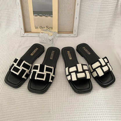 Summer 2025 Braided Flip-flops Women's Open-toe Wear Temperament with Chunky Fashion Slippers, Beach Shoes, Women's Shoes
