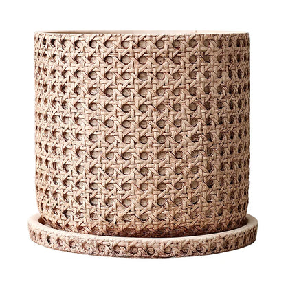 Creative Decorative Pot Simple Round Retro Desktop Cement Flower Pot Living Room Green Plant Pottery Imitation Vine Weaving