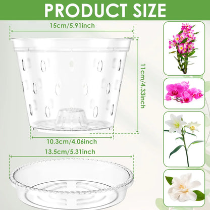 5Pcs Plastic Orchid Pot 4/5/6inch Transparent Slotted Orchid Pots with Holes and Saucers Breathable Flower Plant Pot for Nursery