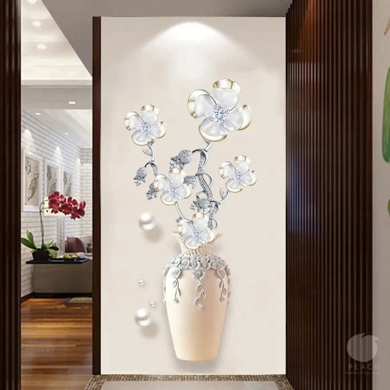 1Pc Elegant and Pure Four Lucky Grass Flowers Planting Wall, Bedroom, Living Room, Home, Self Adhesive Waterproof Stickers
