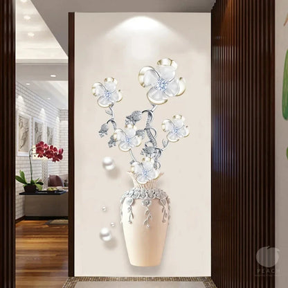 1Pc Elegant and Pure Four Lucky Grass Flowers Planting Wall, Bedroom, Living Room, Home, Self Adhesive Waterproof Stickers