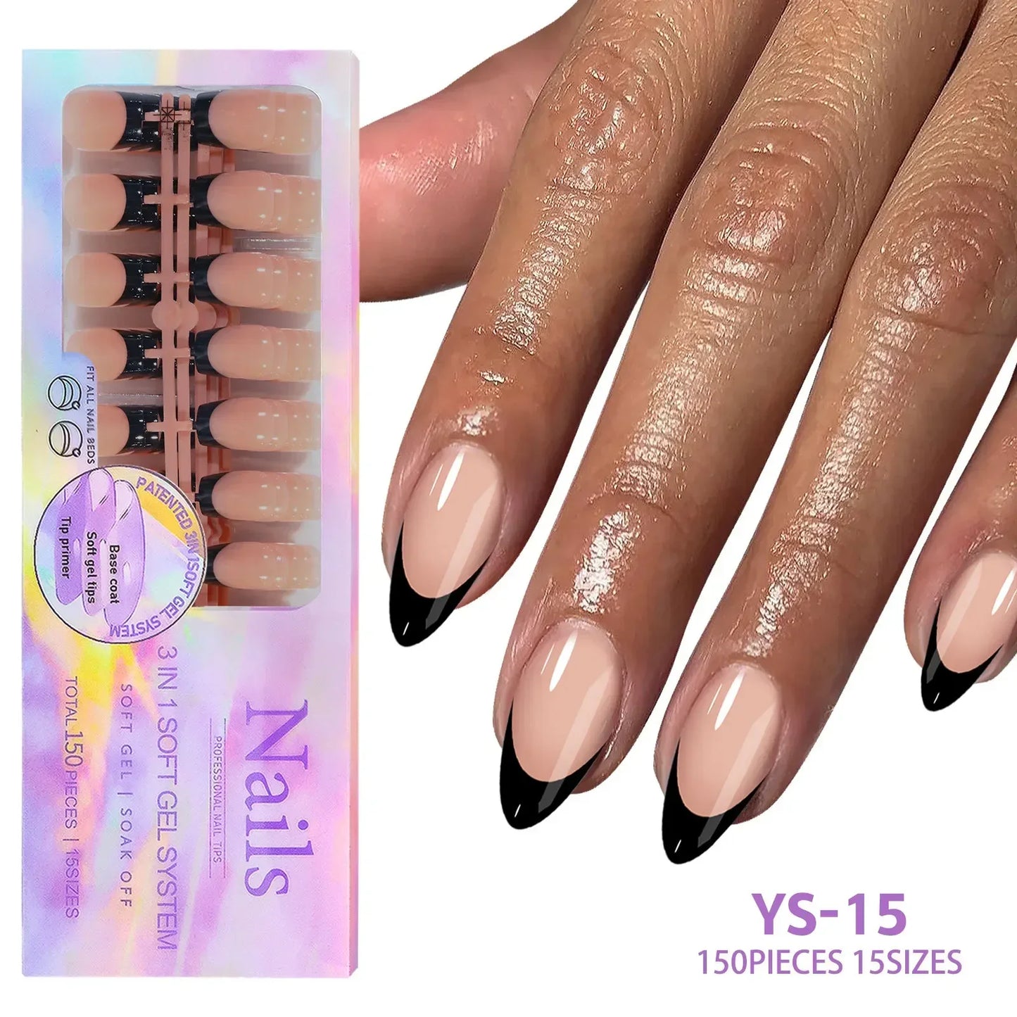 150pcs/Boxed French Gel Tips Press On Nails Black Coffee Almond Nails 15 Sizes Pre-applied Fake Nails For Manicure Extension