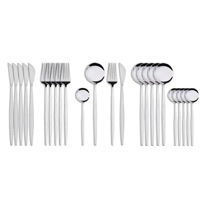 24Pcs Stainless Steel Dinnerware Set Black Gold Cutlery Spoon Fork Knife Western Cutleri Silverware tableware Set Supplies