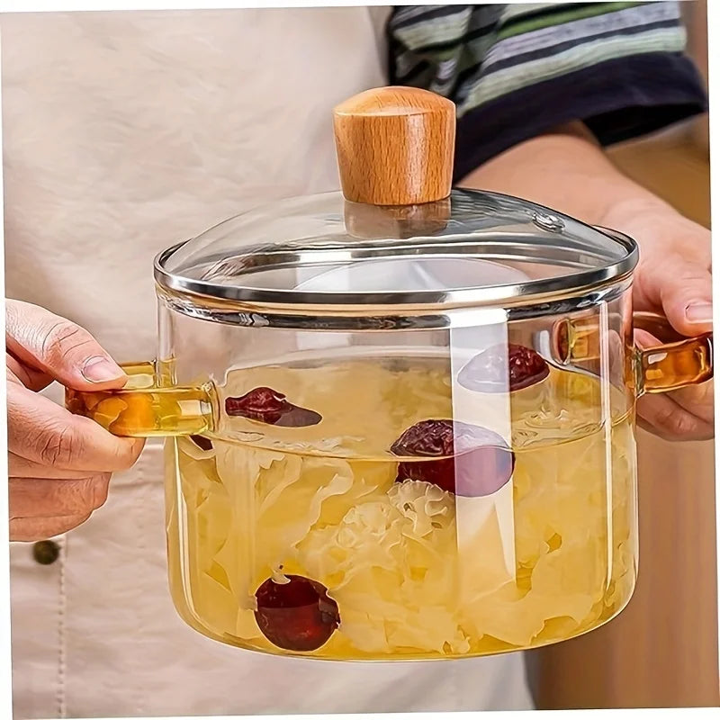 50.72-ounce borosilicate glass cookware with a lid – dual yellow handles