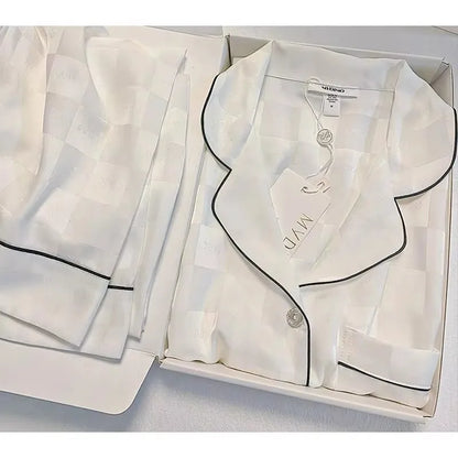 High Quality Ice Silk Light Luxury Pajamas Women's Pajama Spring and Autumn Style Long Sleeve Home Set Nightwear Sleepwear