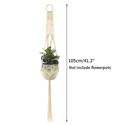 Gardening Plant Hanging Basket Handmade Macrame Flowerpot Pocket Cotton Rope Flower Pot Indoor Home Boho Style Yard Wall Decor